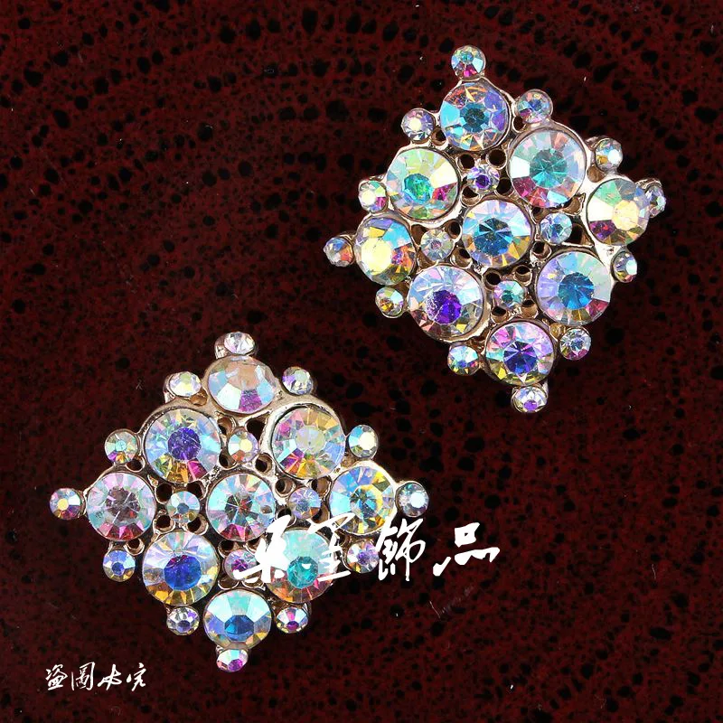 

(50PCS/LOT) Gold Handmade Vintage Clear Alloy AB Rhinestone Flatback Button Bling Metal Crystal For Bridal Brooch Embellishment