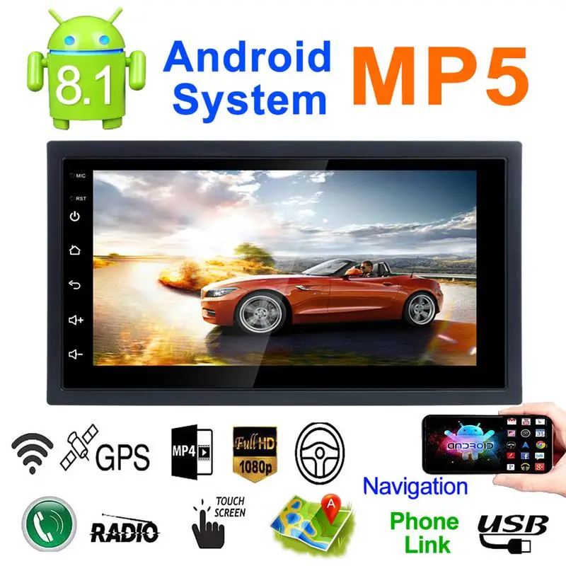 Универсальный DC12V ультра-тонкая Ультра-светильник 1080P 7-дюймовый 2DIN Android 8 1
