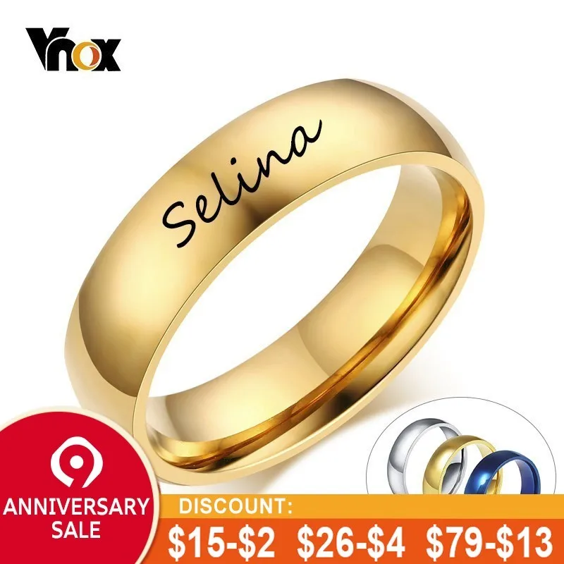 

Vnox Free Personaliz Initial Alphabet Letter Ring for Women Men Gold Tone Stainless Steel Simple Wedding Bands Custom Name Gift