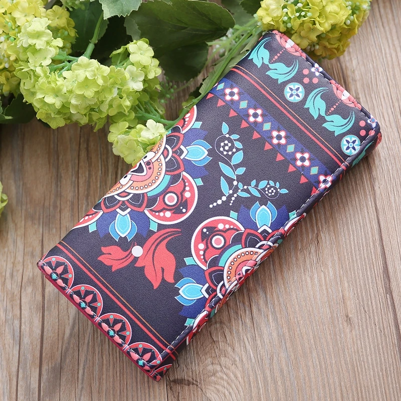 

Women Fashion Multi-Function Color Printing Mobile Phone Bag Multi-Layer Ladies Large Flower Color Matching Purse