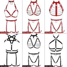 Упряжь бюстгальтер портупея подвязки Harajuku в стиле «панк» с металлической цепочкой белье пентаграмма плюс Размеры Топы вечерние фестивальный рейв