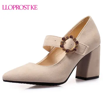 

Lloprost ke 2019 spring summer pumps women shoes shallow with buckle pointed toe flock high heels woman shoes Size 32-46 D913