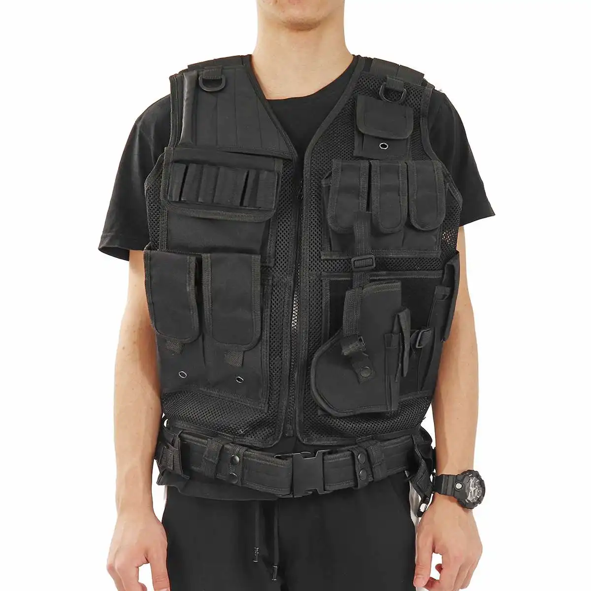 

Men Camo Hunting Vests Security Outdoor Training Combat Tactical Vests Military Paintball Assault Shooting Clothes with Holster