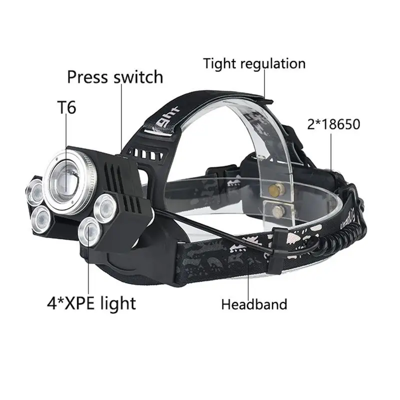 5 огней 3 светодиодный T6 XPE свет Zoom фара USB перезаряжаемая головная Лампа Факела многофункциональный фонарик фонарь Рыбалка