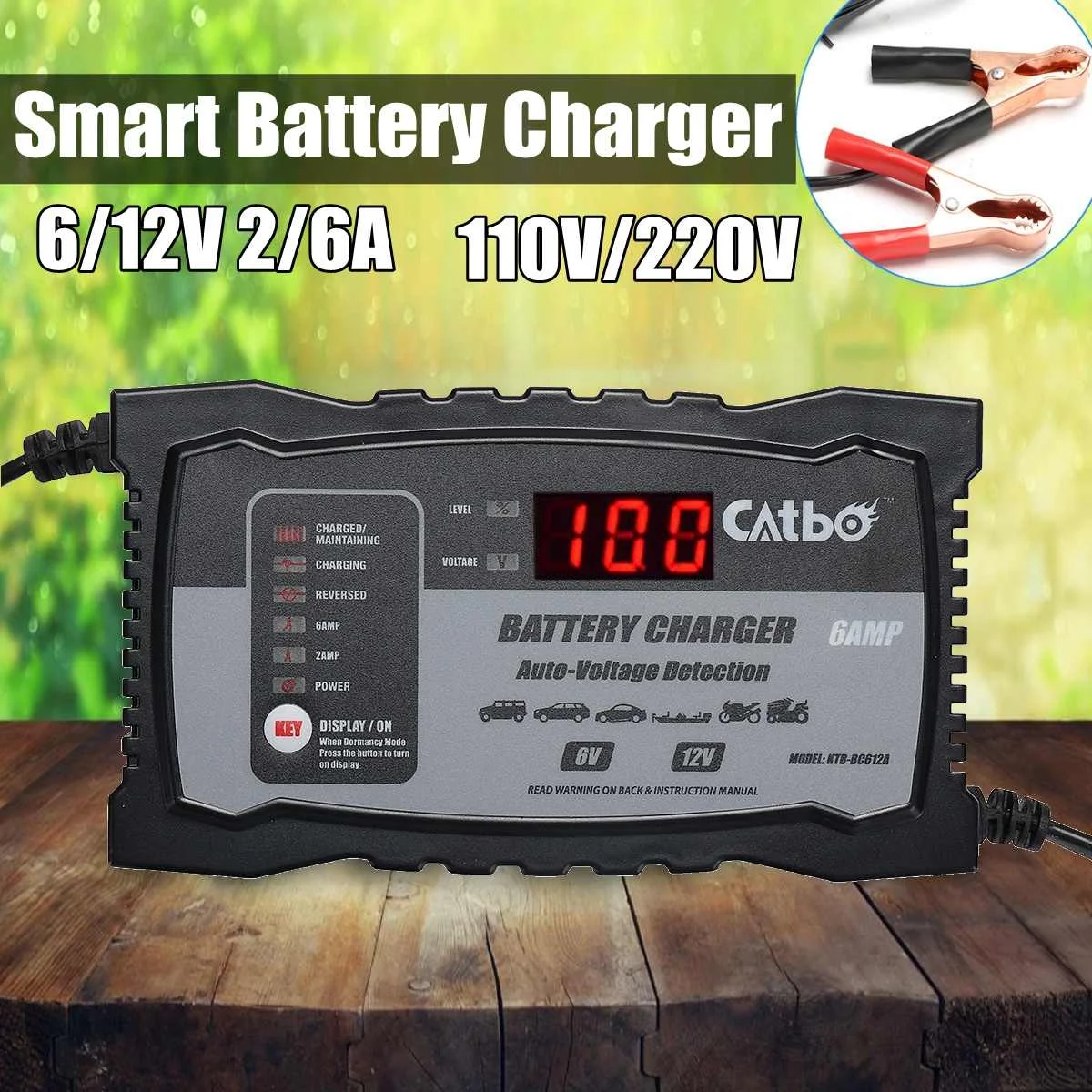 

Automatic Smart 6/12V 2/6A Automatic Smart Lead Acid Battery Charger For Car Motorcycle