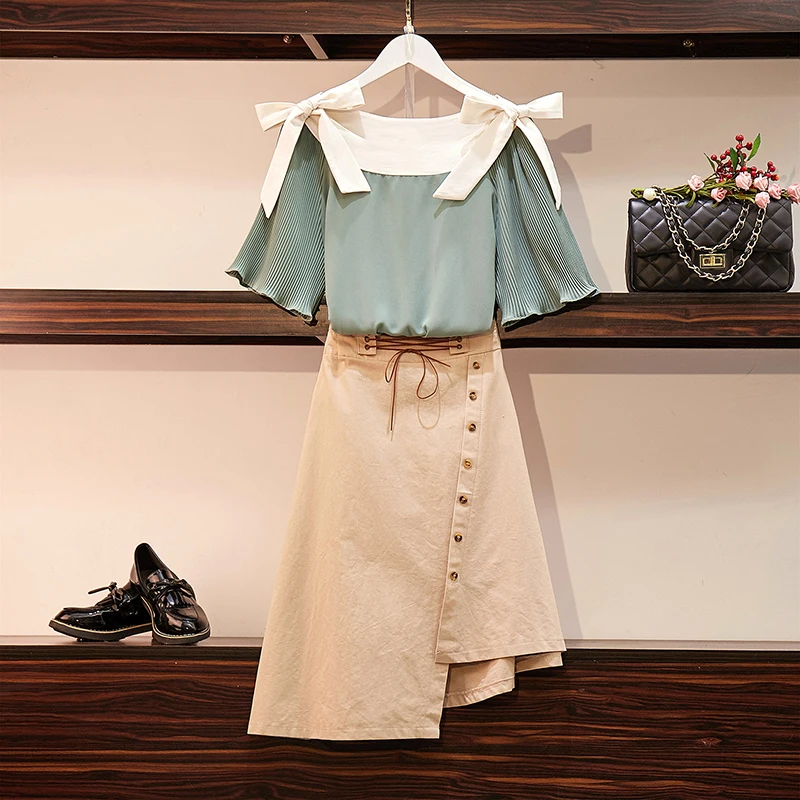

2019 summer pregnant women breastfeeding clothes set maternity nursing T-shirt irregular chiffon skirts two-piece outfit twinset