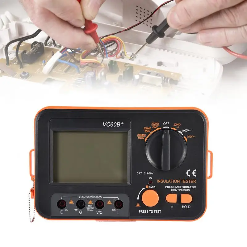 

VC60B+ Digital Insulation Resistance Tester 250/500/1000V DC Lightweight Wide Range LCD Backlight Home Instrument Tools