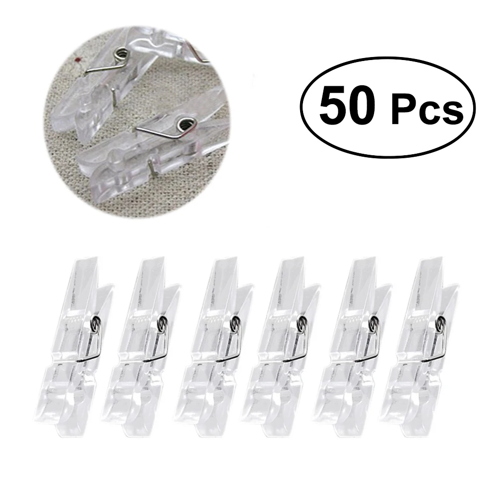 

50pcs Spring Hanging Clips Clamps Plastic Clothes Line Clips Mini Paper Photos Clip Clothespins