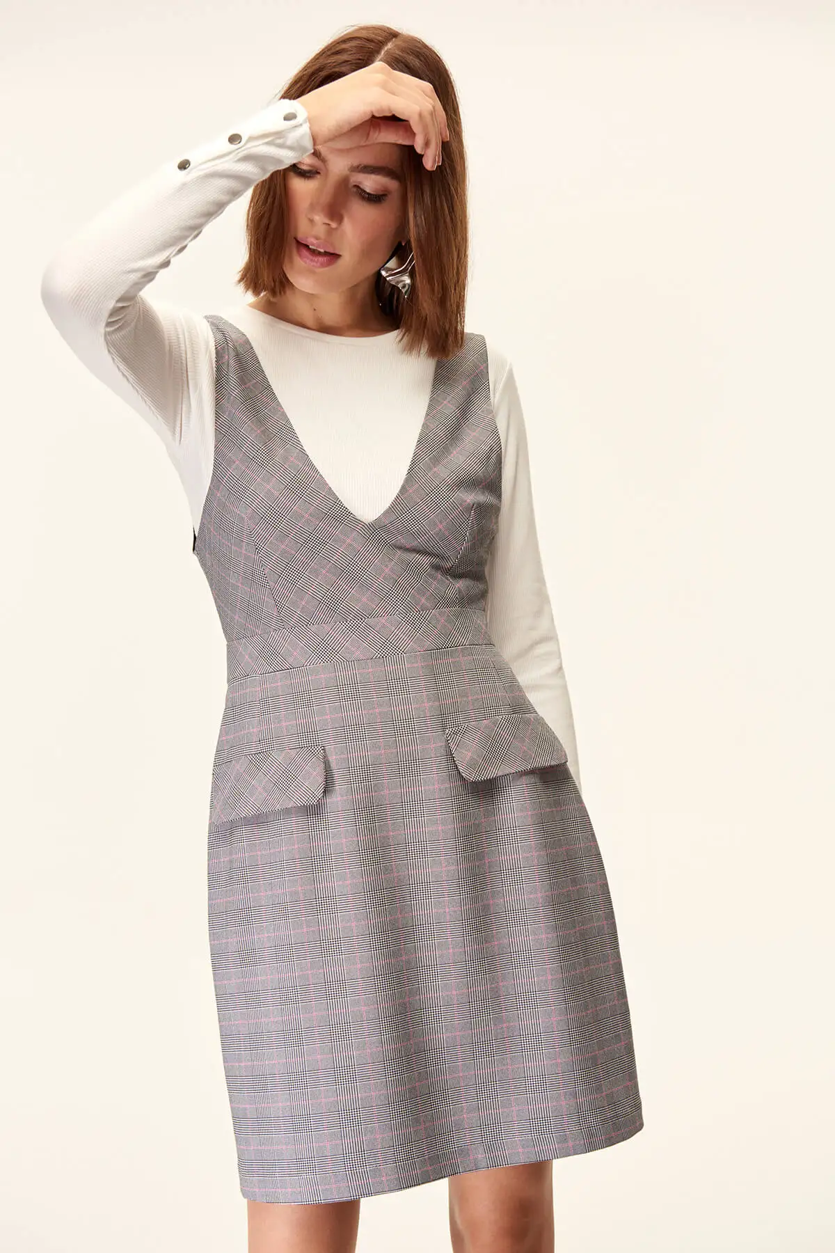 Trendyol Gray Plaid Dress Jilin TOFAW19AA0025 | Женская одежда