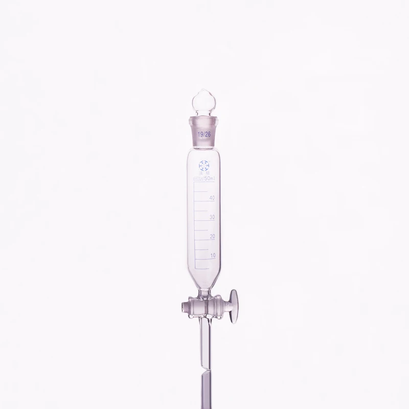 

Separatory funnel cylindrical shape,standard ground mouth.Capacity 50ml,Joint 19/26,Glass switch valve