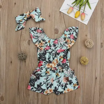 

pudcoco 2019 Baby Girl Clothes Bodysuit Newborn For Kids Costume Bow-Knot Headband Flower Print Children Toddler Tiny Cottons