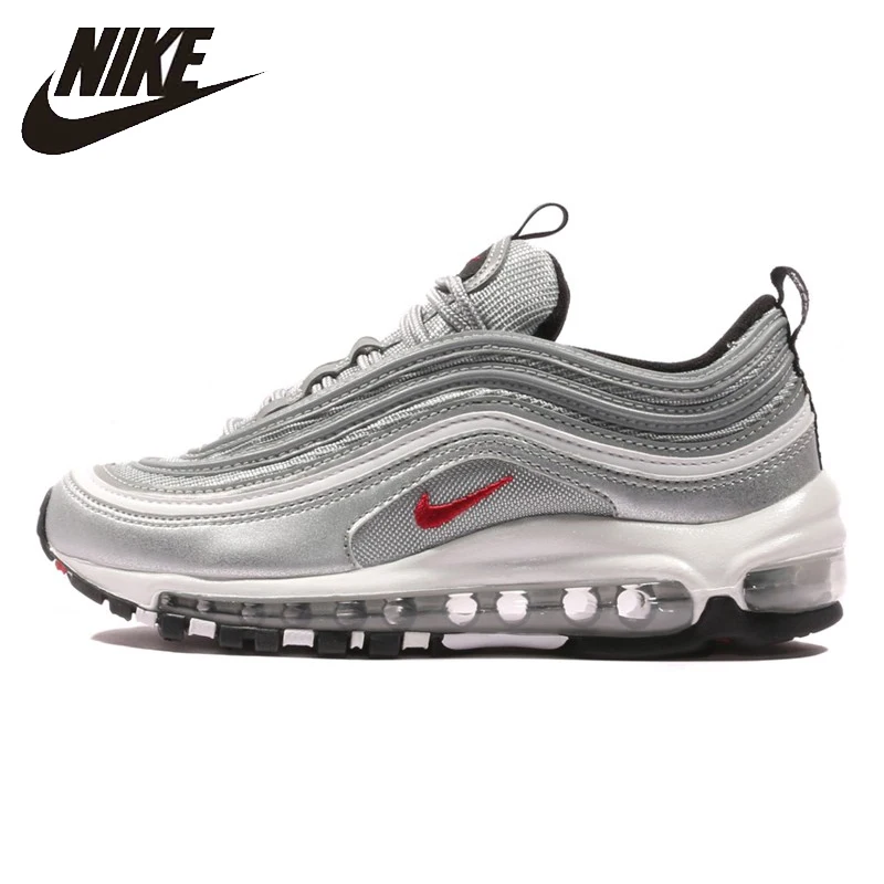 Nike Air Max 97 Og Qs Новое поступление Мужская дышащая беговая Обувь Tamping золотые и серебряные пулевые кроссовки #884421-001/700