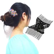 Черные классические Винтажные эластичные расчески для волос, двойная Волшебная горка, Металлическая Расческа с цветами, зажим, горячая распродажа