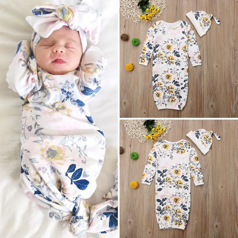 US 2Pcs 100/% Cotton Floral Swaddle Wrap Blanket Baby Sleeping Bag Sleepsack Set