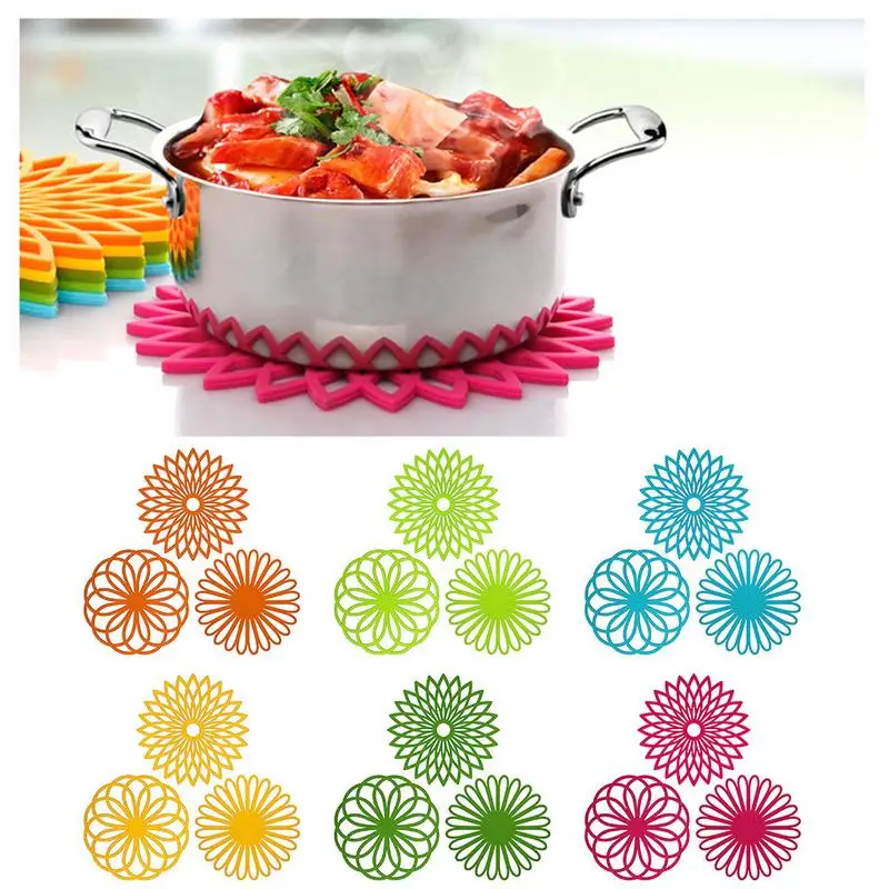 

3PCS Flower Cartoon Cute Silicone Teacup Coasters Cup Pads Mugs Bowl Mat Flexible Table Heat Resistant Lovely Pot Plat