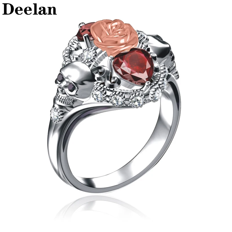 

DEELAN rose heart cubic zircon for womens ring Fashion punk style skull rings for mens party trend friendship gift Drop shipping