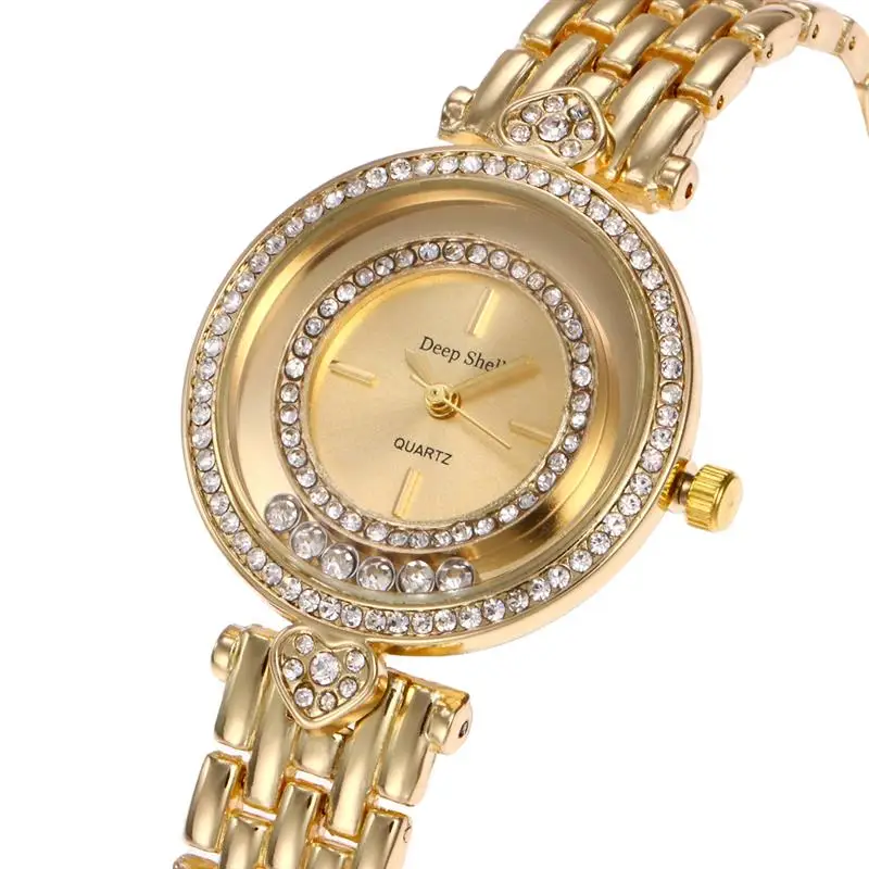 

Gold Watch Fashion Brand Rhinestone Water Resistant Steel Mesh Sobretudo Feminino Quartz Movement Women Watches