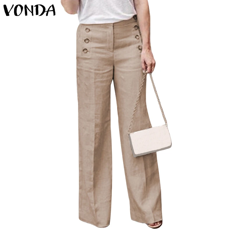 VONDA سراويل أنيقة الإناث 2019 الربيع الخريف مكتب السيدات بنطال ذو قصة أرجل واسعة زائد حجم المرأة عارضة أزرار سستة السراويل أسفل VONDA سراويل أنيقة الإناث 2019 الربيع الخريف مكتب السيدات بنطال ذو قصة أرجل واسعة زائد حجم المرأة عارضة أزرار سستة السراويل أسفل