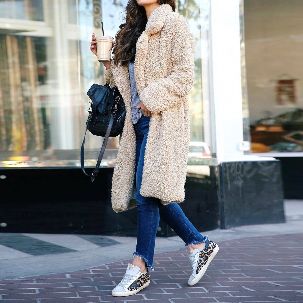 

Women Fashion Thick Soft Warm Teddy Bear Fleece Fur Fluffy Coat Long Jackets Ladies Casual Front Open Cardigan Outwear Overcoa
