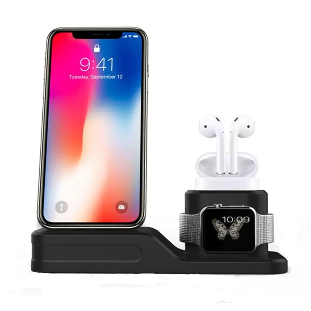 

4-in-1 Wireless Charger Dock Holder Bracket for Cell Black Silicone Phone Casual
