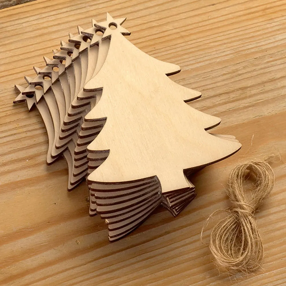 

10pcs Christmas Wooden Pendants Tree Decorations DIY Crafts Scene Layout Hanging Ornaments Party Wedding Holiday Adornment