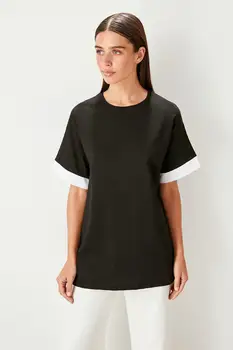 

Trendyol Black Ribbon Detail Boyfriend Knitted T-shirt TWOSS19AD0079