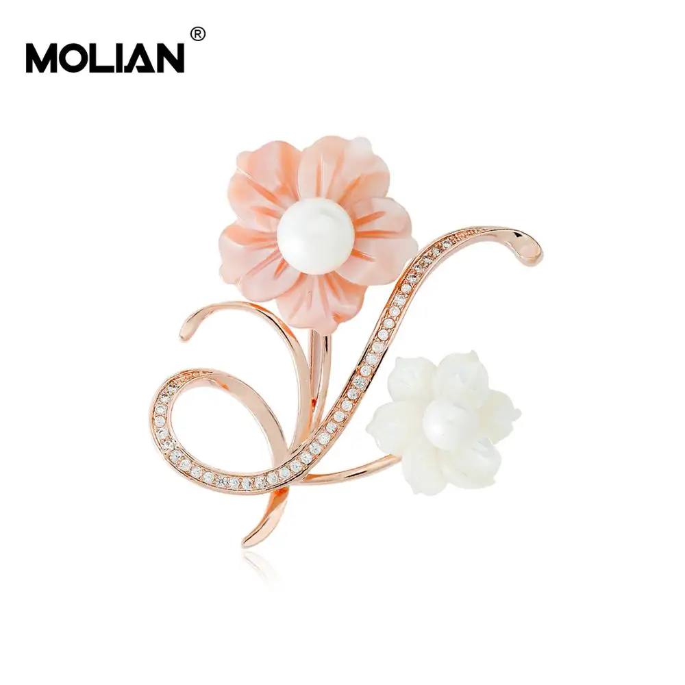 

MOLIAN Flower Brooch Cubic Zirconia Pearl Pink Pins Silver Copper Brooches Gold Rose gold jewelry for women jewellery Lovely