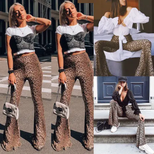 

2019 New Womens Ladies Animal Leopard Print Leggings Trousers Flare Pants