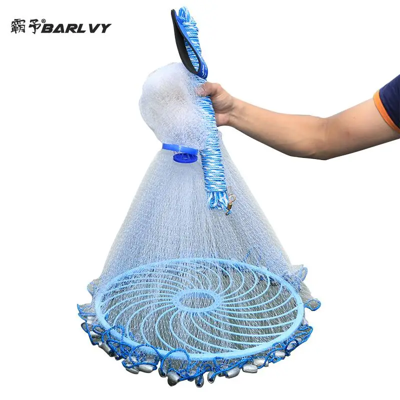 Upgraded American Hand Cast Net with Flying Disc High Strength Fly Fishing  Network 300/360/420/480/540/600/720cm Throw