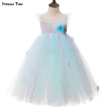 Зимняя Страна Чудес, платье-пачка для девочек, костюм Снежной Королевы Эльзы, детское бальное платье принцессы для девочек, праздничное платье с цветочным рисунком для дня рождения