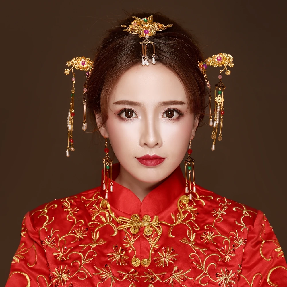 

Simulated Pearl Headwear Hair Jewelry Sets Vintage Ancient Chinese Style Wedding Bridal Headdress Hair Sticks Tassel Step Shakes