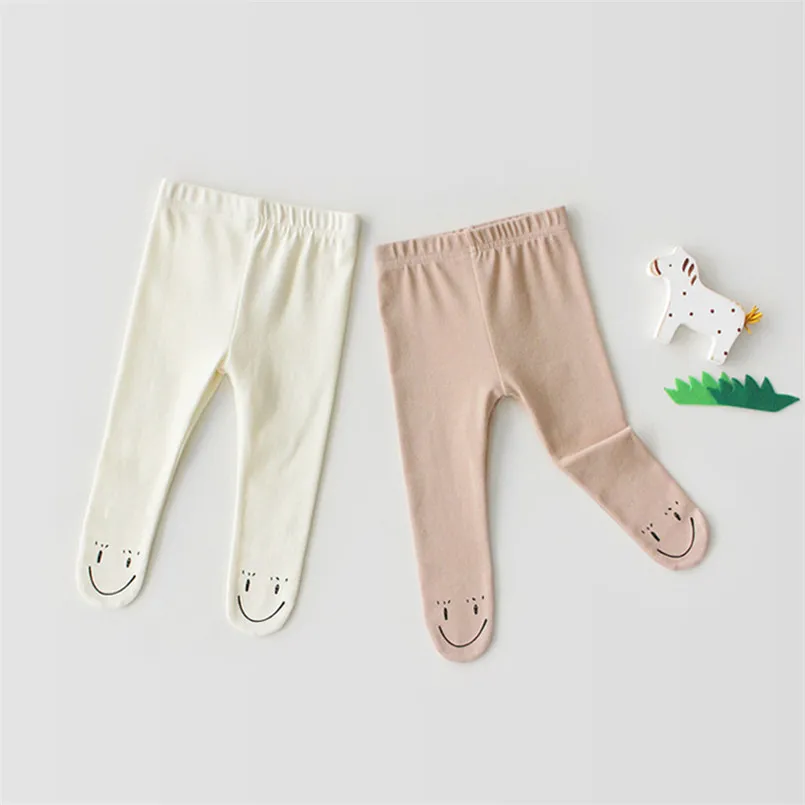 Детские леггинсы со смайликом весенне-Осенние Колготки для малышей, леггинсы для маленьких мальчиков и девочек детские штаны на возраст от 0 до 24 месяцев