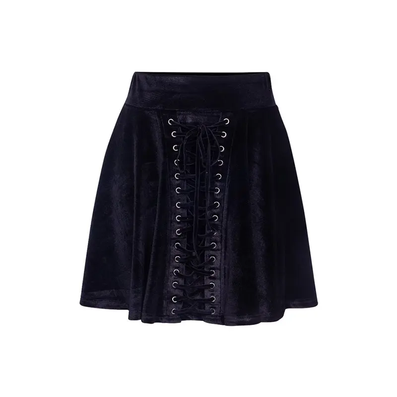 Мини юбка для женщин трапециевидной формы Высокая талия Элегантный кружево до плиссированные Весенняя мода черный уличная темнота девушк