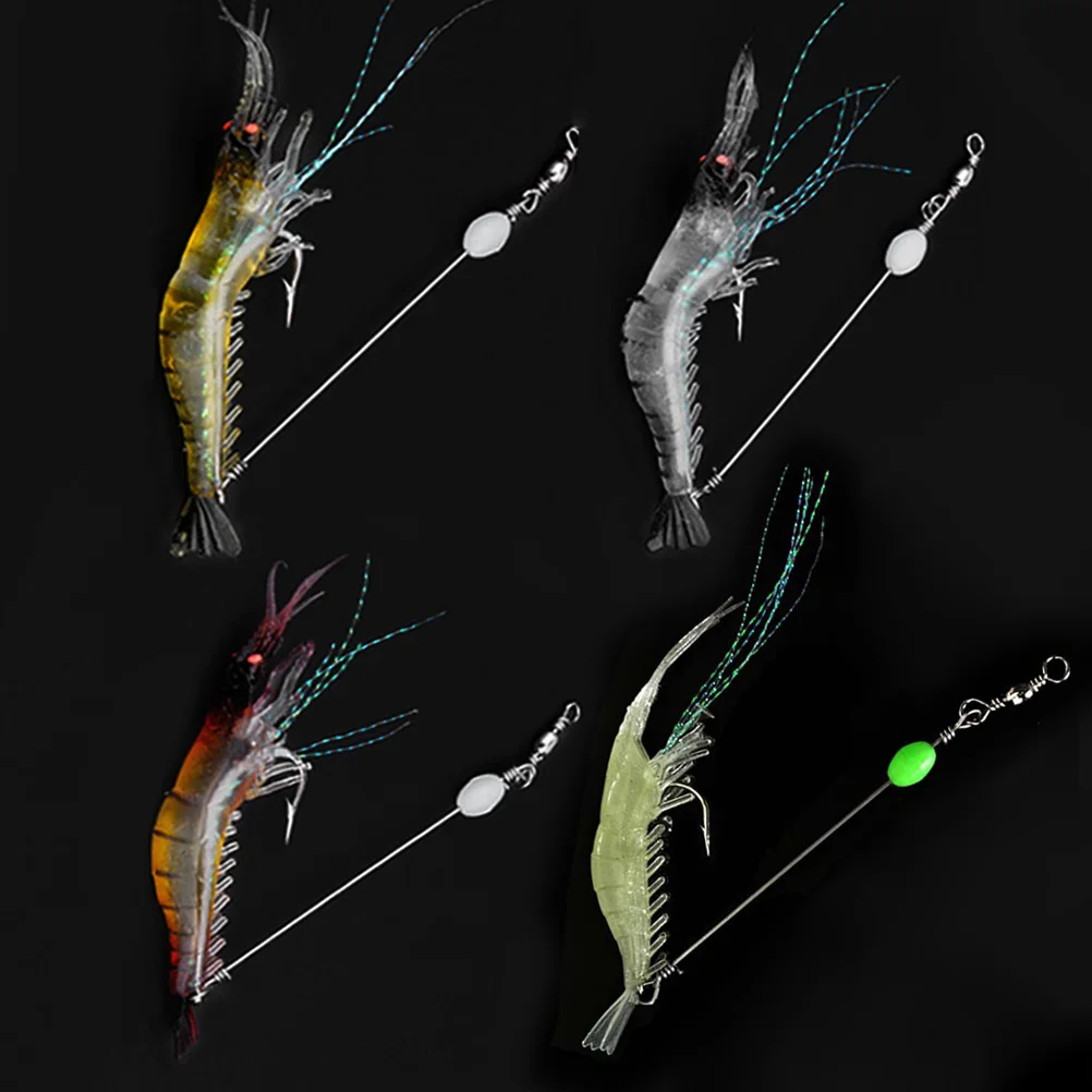 

4 PCS 9cm Artificial Glow in the Dark Shrimp Fishing Lure Hook Fishing Luminous Lures Fishing Bait