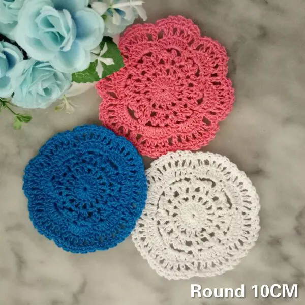 

10CM Round Vintage Cotton Crochet Placemat Wedding Christmas Table Coaster Mug Coffee Tea Mat Pad Dining Doily Home Kitchen Gift