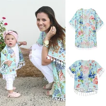 Коллекция года, PPXX, Летняя Пляжная футболка-кафтан с цветочным рисунком для маленьких девочек и женщин Одинаковая одежда для семьи, для мамы и дочки, большой размер