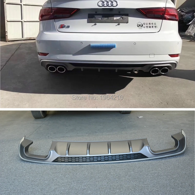 

MONTFORD For Audi S3 A3 4Doors Sedan 2017-2019 PU Rear Spoiler Diffuser Bumper Guard Protector Skid Plate Bumper Cover Trims