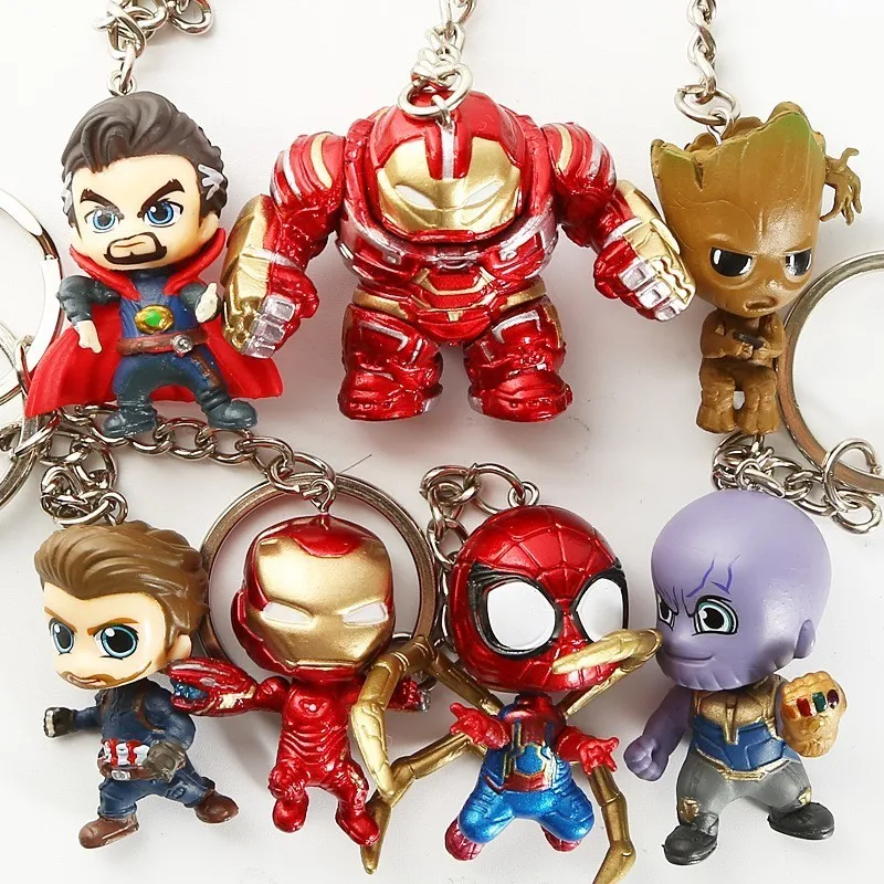 

3 pcs per lot Avengers superhero keychains spiderman thor iron man thanos 3D keychains ant man groot captain america 3D keychain