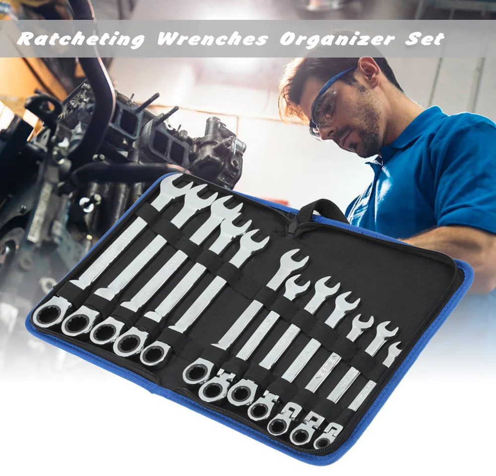 12pcs Car Ratcheting Spanner Wrenches Organizer 8 19mm Car Disassembly