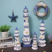 Stripe Lighthouse Simulation Model Mediterranean Wooden Handicraft Home Decorations Creativity Marine Style Decor Arts and craft