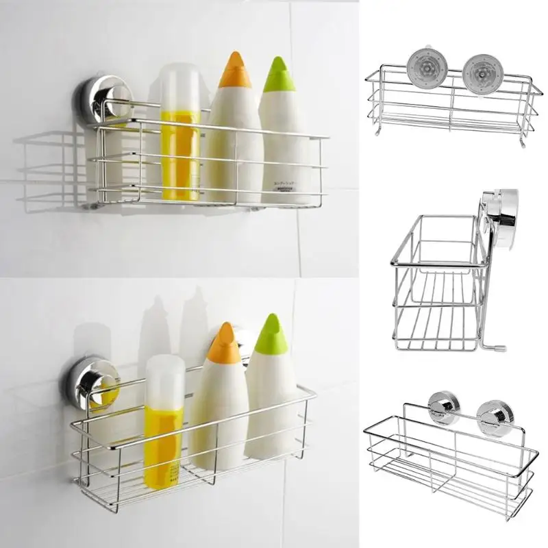 

Bathroom Organizer Stainless Steel Sink Shelf Vacuum Suction Cup Kitchen Sponges Storage Basket Soap Dish Towel Holder
