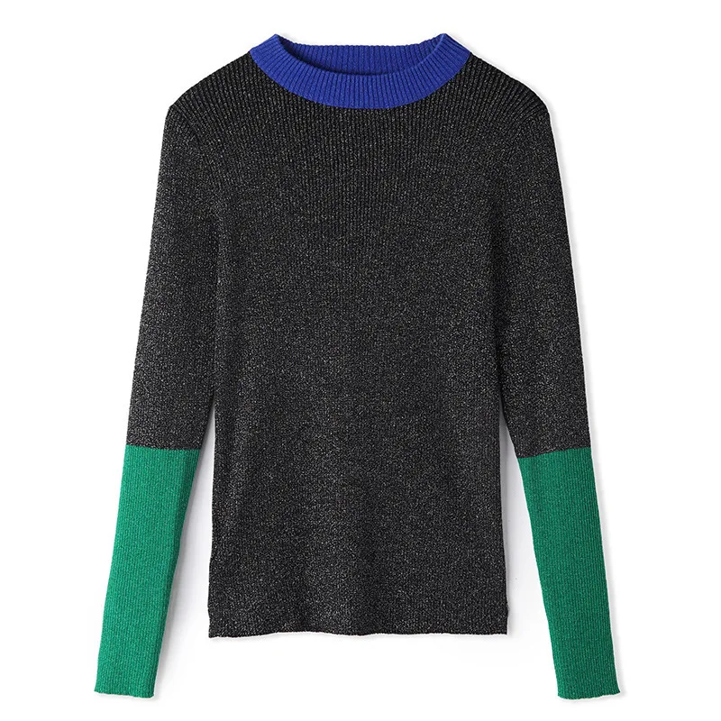 2018 Autumn and Winter sweater woman knitting pullover long sleeve spelling color fashion rendering sweater woman winter 18101 2018 Autumn and Winter sweater woman knitting pullover long sleeve spelling color fashion rendering sweater woman winter 18101