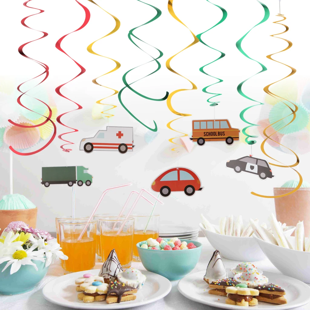 

30pcs Cartoon Bus Taxi Car Tractor Hanging Swirl Ceiling Hanging Decor for Baby Shower Birthday Party Nursery Kids Room