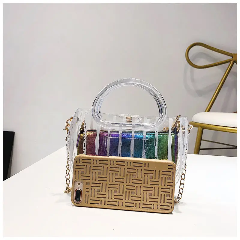 VOLESS الربيع حقائب PVC الملونة أعلى-مقبض النساء حقائب كتف Blosa أزياء السيدات Crossbody حقيبة ساعي سلسلة الفتيات كيس