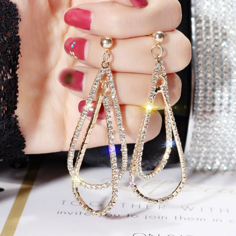 

RINHOO Luxury Crystal Drop Earrings Gold Silver Color Geometric Rhinestone Dangle Earrings for Women Wedding Party Jewelry