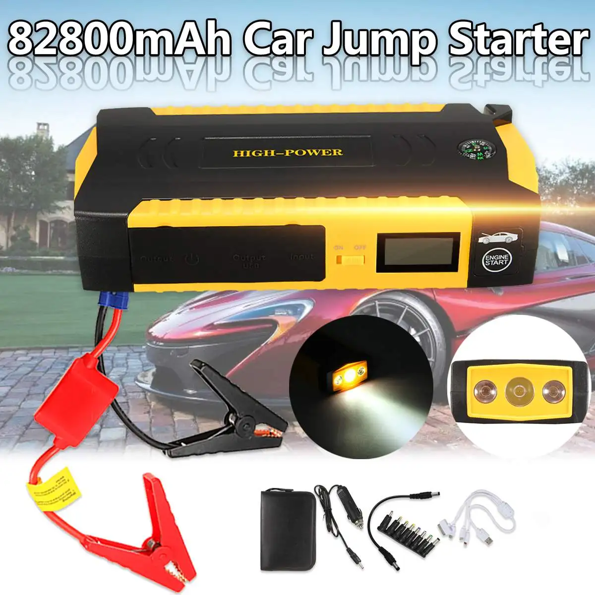

4 USB 82800mAh Car Jump Power Bank Portable Starter Pack Booster Battery Emergency Charger