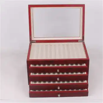 

5 Layer Wooden Pen box Storage Collector 56 Pen Slot Pen Fountain Wood Display Case Holder Organizer Box Black Red