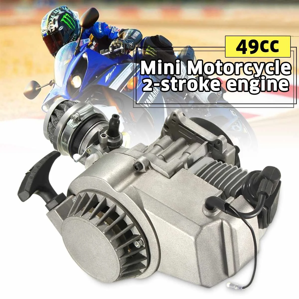 

49cc Minimoto Bike Quad Engine with Carburetor Pullstart Bell Clutch Air Filter Minimoto Engine