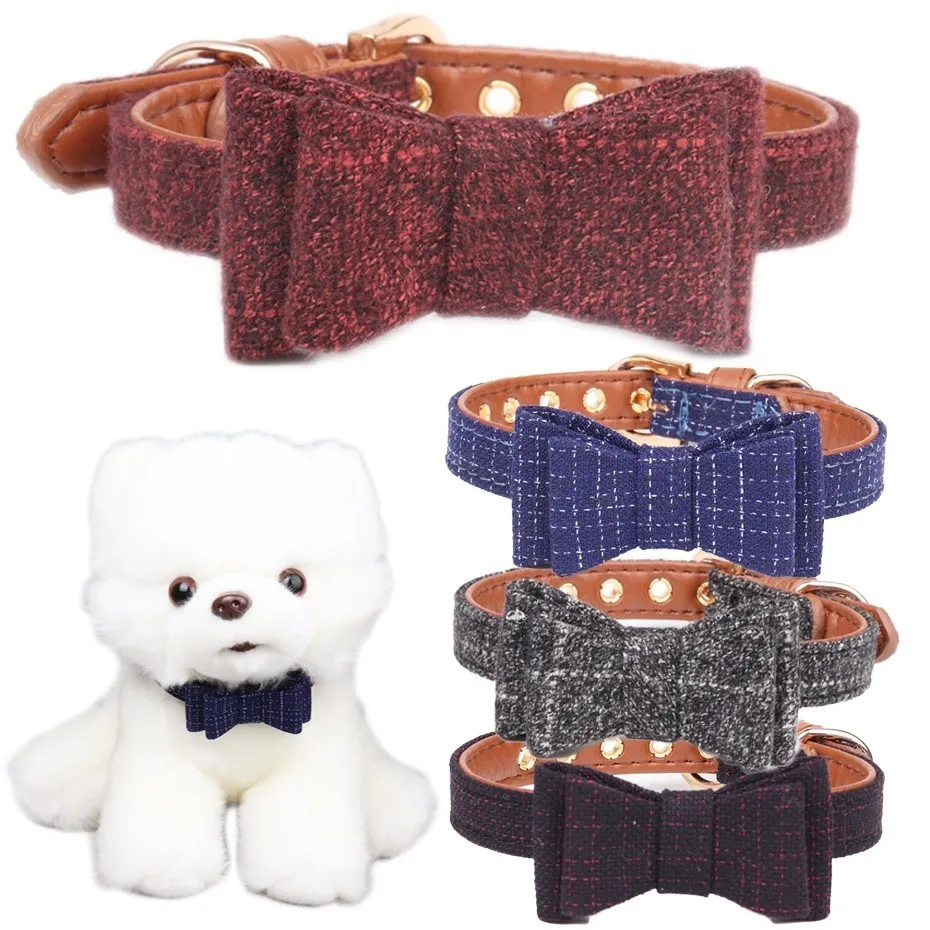 

Pet Cat Dog Collar Neck Strap Bowknot British Style Neckerchief for Teddy Small Pug Chihuahua Fashion New Red Blue Gray
