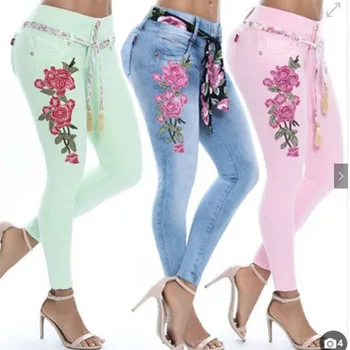

Spring Plus Size Lady Vintage High Waist Elastic Slim Embroidered Jeans Push Up Skinny Pant Summer 2019 Sexy Women Pants 3XL 5XL